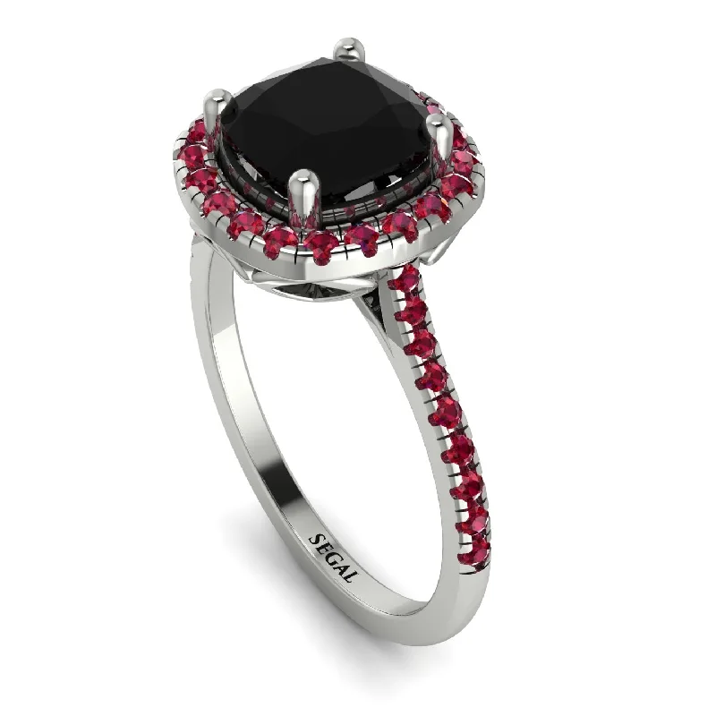 Heart Shaped Ring-Gorgeous Cushion Cut Black Diamond Pave Engagement Ring With Hidden Stone - Kira No. 54