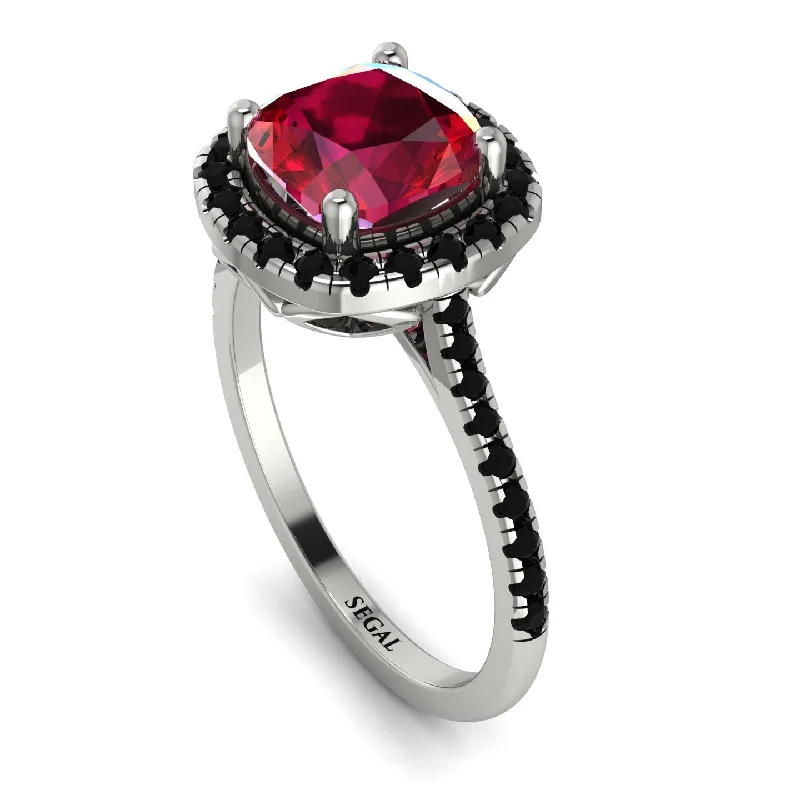 Unique Statement Ring-Gorgeous Cushion Cut Ruby Pave Engagement Ring With Hidden Stone - Kira No. 42