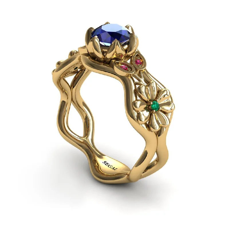 Unique Birthstone Ring-3 Stones Flower Cocktail Ring Blue Sapphire Ring- Kaylee no. 7