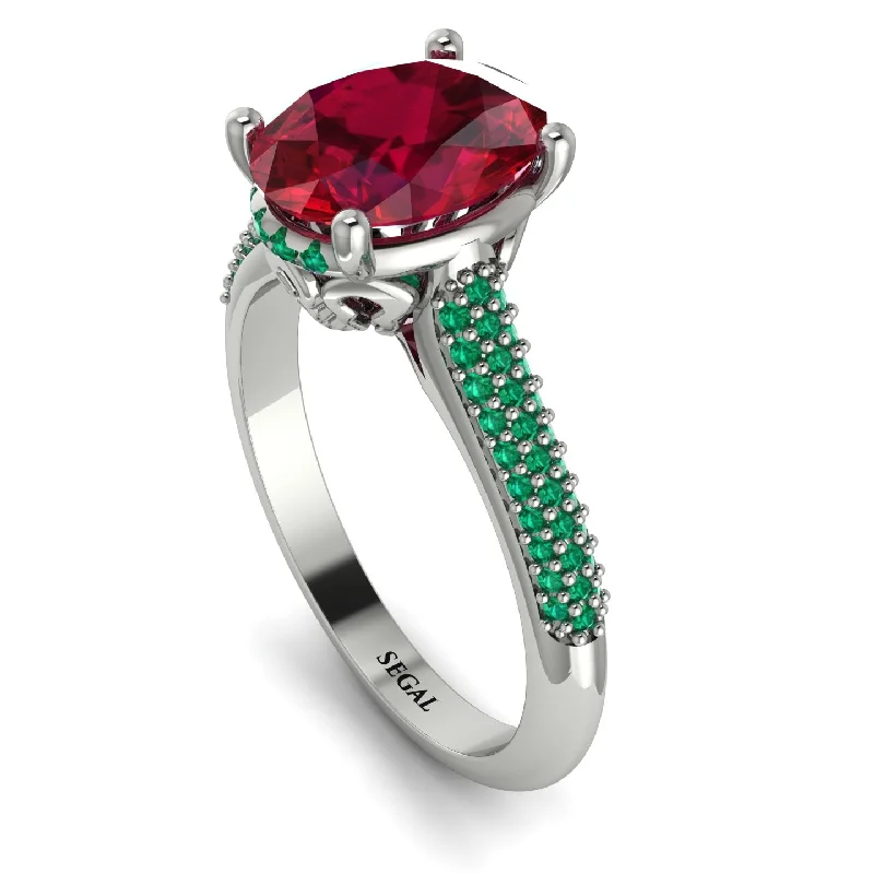 Gold Infinity Ring-Luxury Pave Oval Cut Ruby Engagement Ring With Hidden Stone - Ophelia No. 27