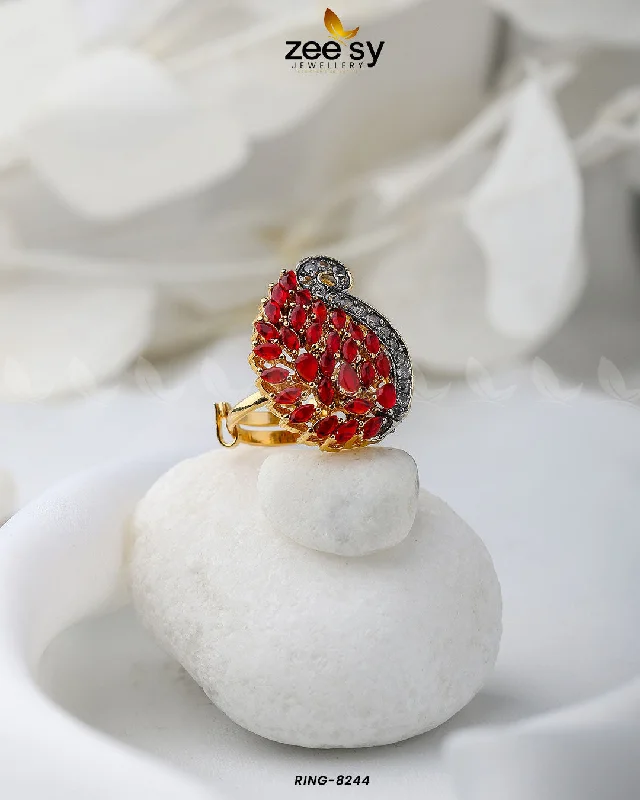 Gorgeous Ruby Ring-Baguette Cluster Ring-8244