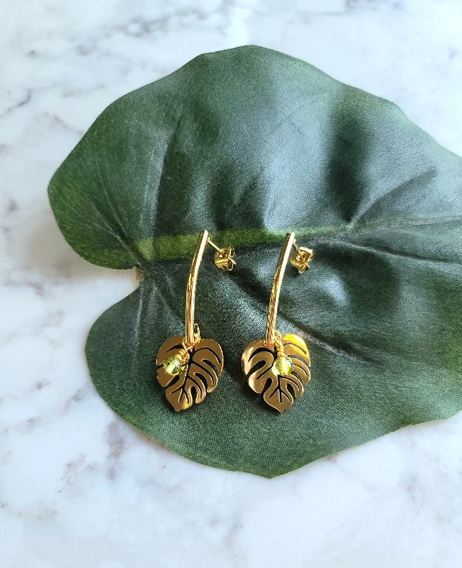 Drop Crystal Earrings-Monstera Earrings