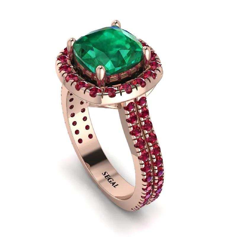 Round Diamond Ring-Gorgeous Cushion Cut Emerald Pave Double Shank Engagement Ring With Hidden Stone - Kira No. 50