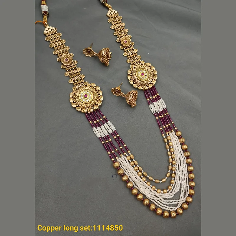 Colorful Glass Necklace-Padmawati Bangles Copper Gold Plated Pota & Beads Long Necklace Set