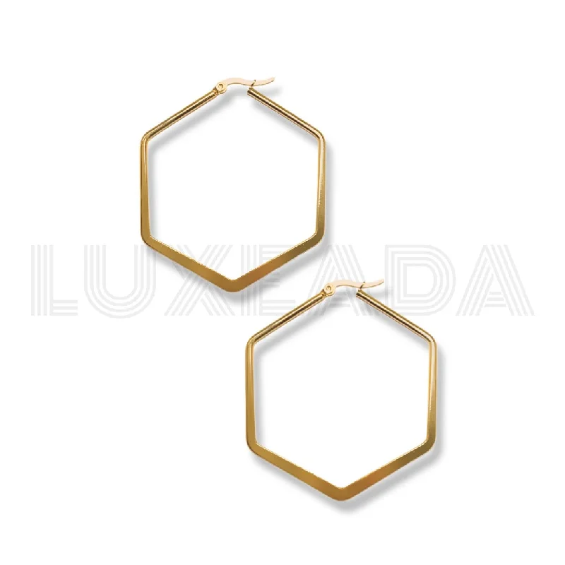 Luxury Stud Earrings-Hexagon Hoops