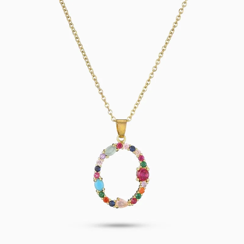 Cute Animal Pendant Necklace-Rainbow Gemstone Initial Necklace