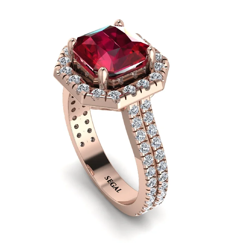 Custom Name Ring-Gorgeous Radiant Cut Ruby Pave Double Shank Engagement Ring With Hidden Stone - Felicity No. 11