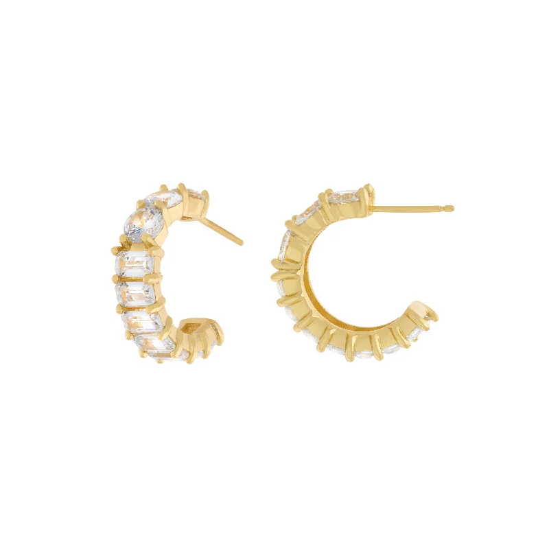 Chic Statement Earrings-Baguette Hoops