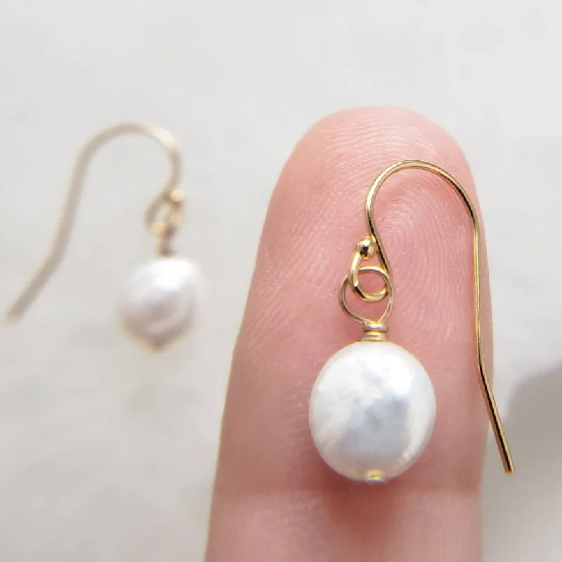 Beautiful Long Earrings-Tiny Coin Pearl Earrings