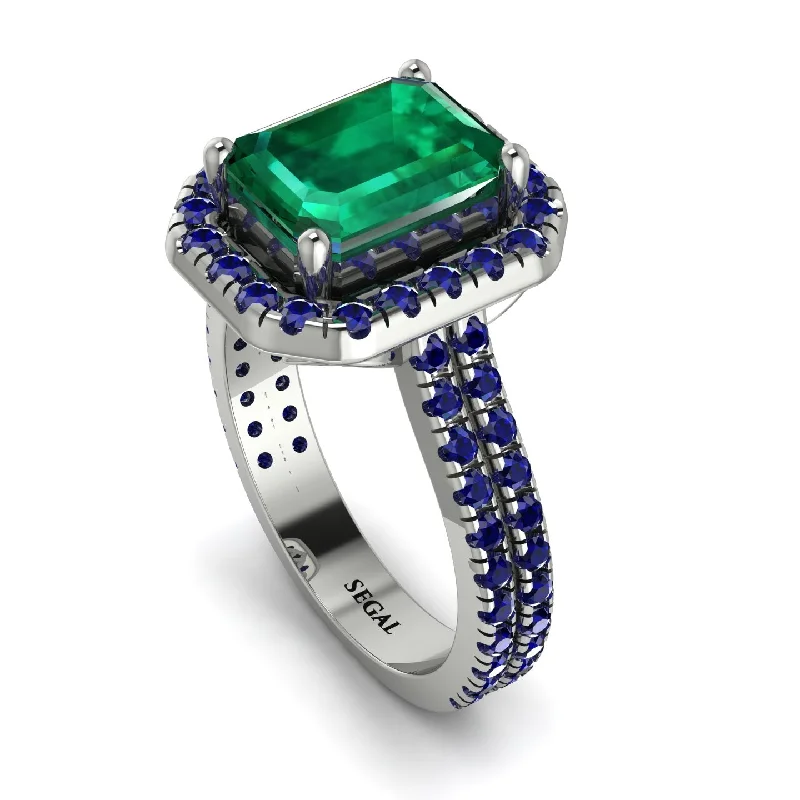 Gold Diamond Band-Gorgeous Emerald Cut Emerald Pave Double Shank Engagement Ring With Hidden Stone - Veronica No. 66