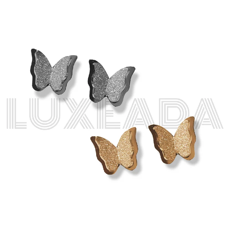 Black Metal Earrings-Druzy Butterfly Studs