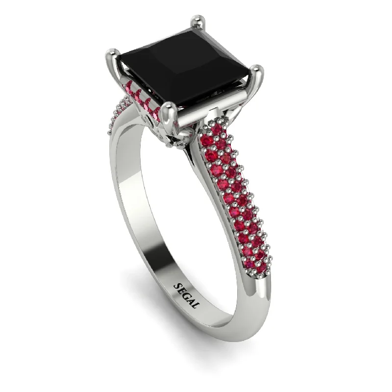 Fashionable Ruby Ring-Luxury Pave Princess Cut Black Diamond Engagement Ring With Hidden Stone - Sabrina No. 54