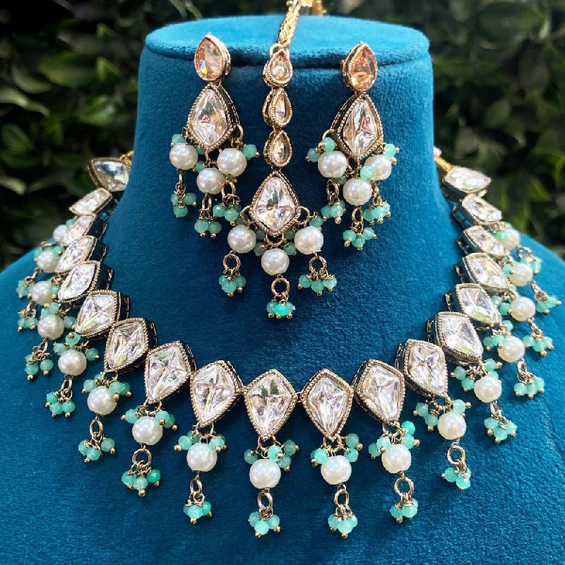 Celestial Star Necklace-Royal Kundan Jewellery Gold Plated Polki Kundan And Pearls Necklace Set