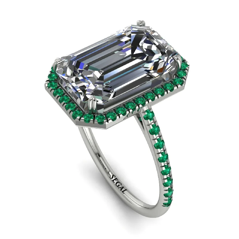 Personalized Gemstone Ring-Emerald Cut Diamond Pave Engagement Ring - Nancy No. 18