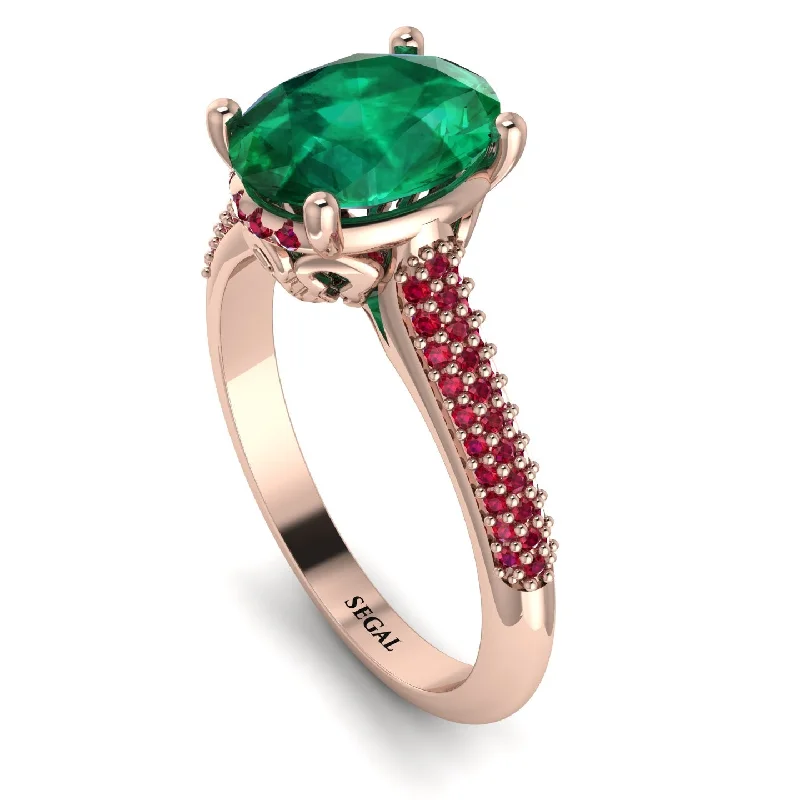 Large Gold Ring-Luxury Pave Oval Cut Emerald Engagement Ring With Hidden Stone - Ophelia No. 50