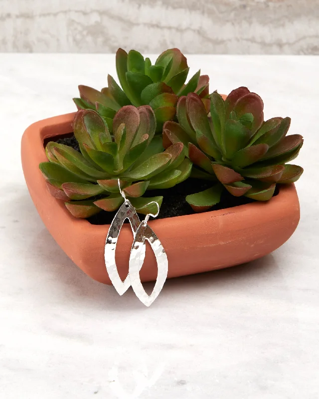 Statement Pendant Earrings-Hammered Sterling Oblong Earrings