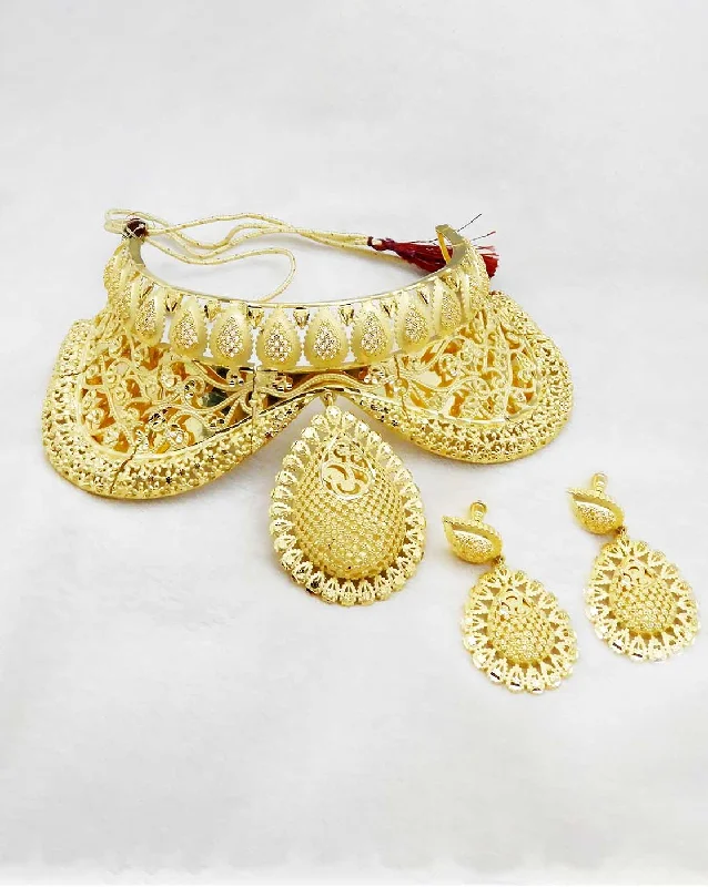 Double Layer Necklace-Bhavi Jewels Forming Gold Plated Copper Necklace Set - 1107847