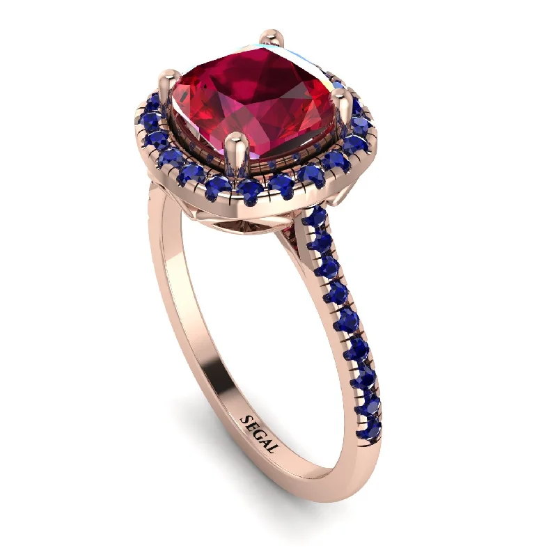 Classic Wedding Ring-Gorgeous Cushion Cut Ruby Pave Engagement Ring With Hidden Stone - Kira No. 71