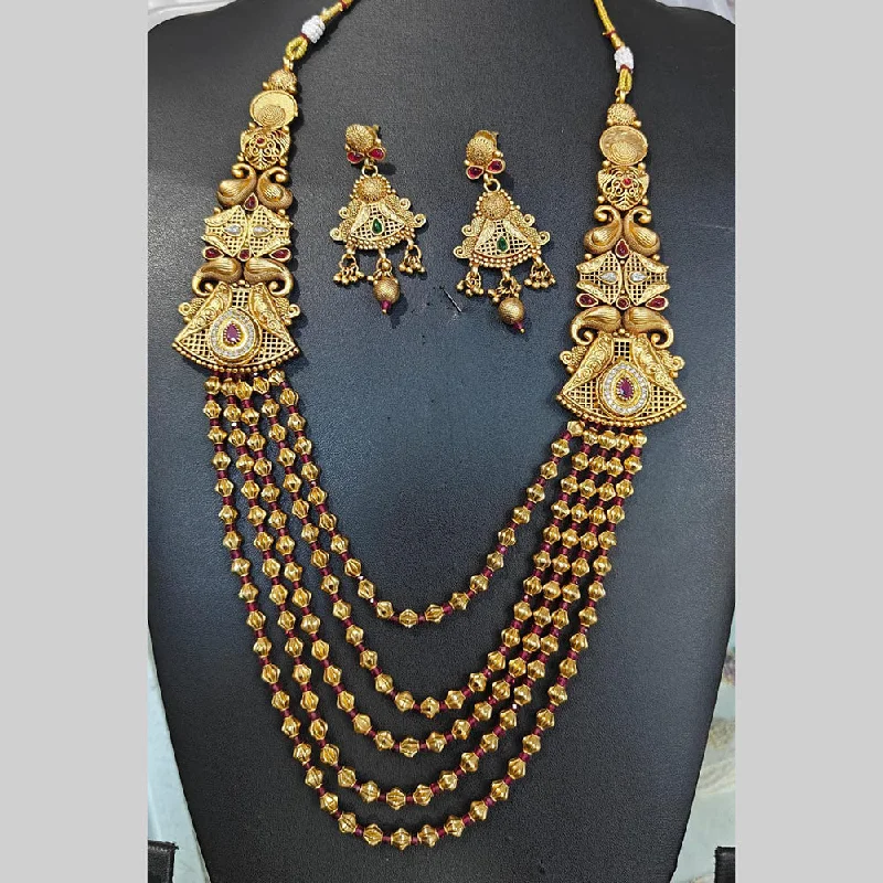 Opal Necklace-Manisha Jewellery Gold Plated Pota Stone And Pearls Long Necklace Set