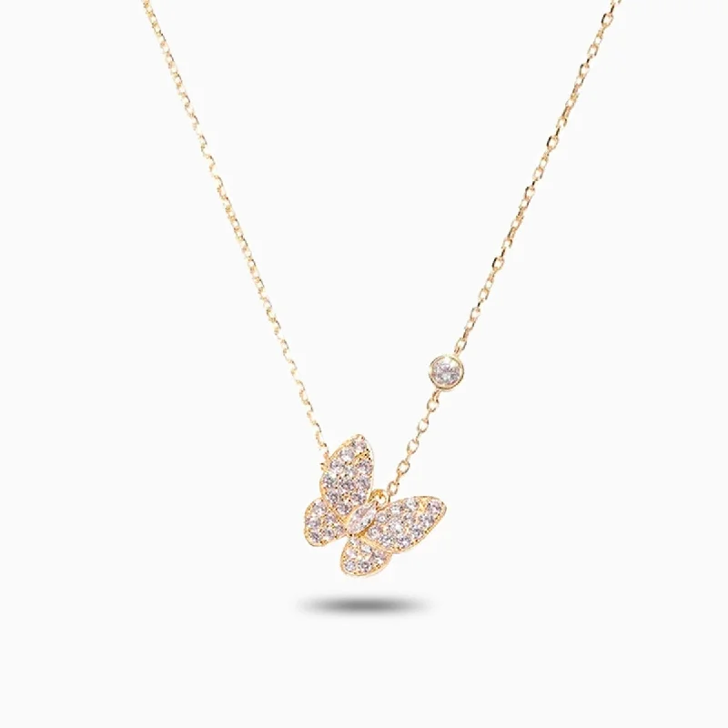 Diamond and Pearl Necklace-Sparkling Butterfly Necklace