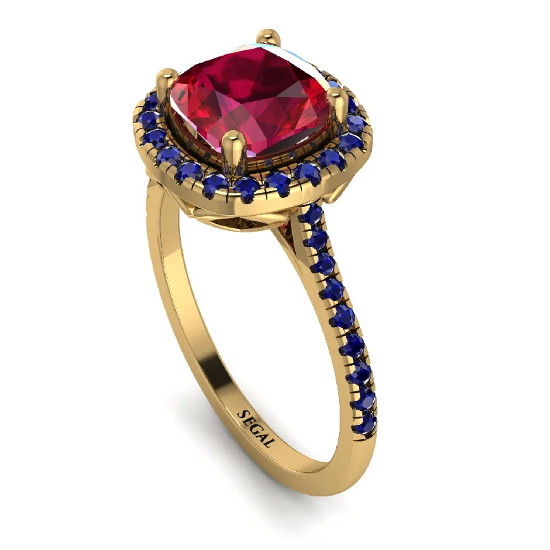 Personalized Birthstone Ring-Gorgeous Cushion Cut Ruby Pave Engagement Ring With Hidden Stone - Kira No. 70