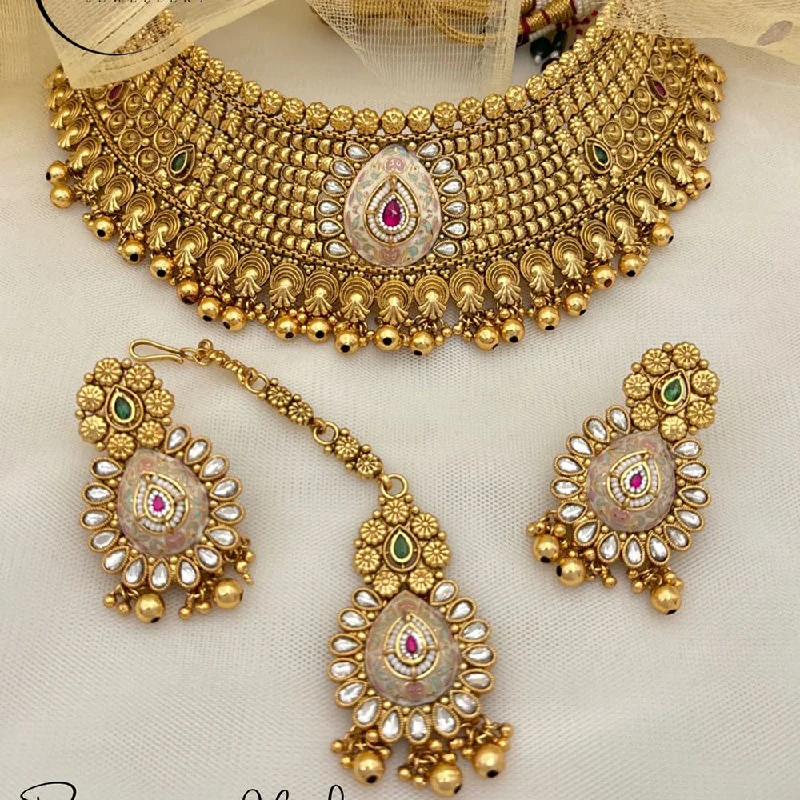 Modern Gold Necklace-Jewel Addiction Copper Rajwadi Finish Pota Stone Necklace Set