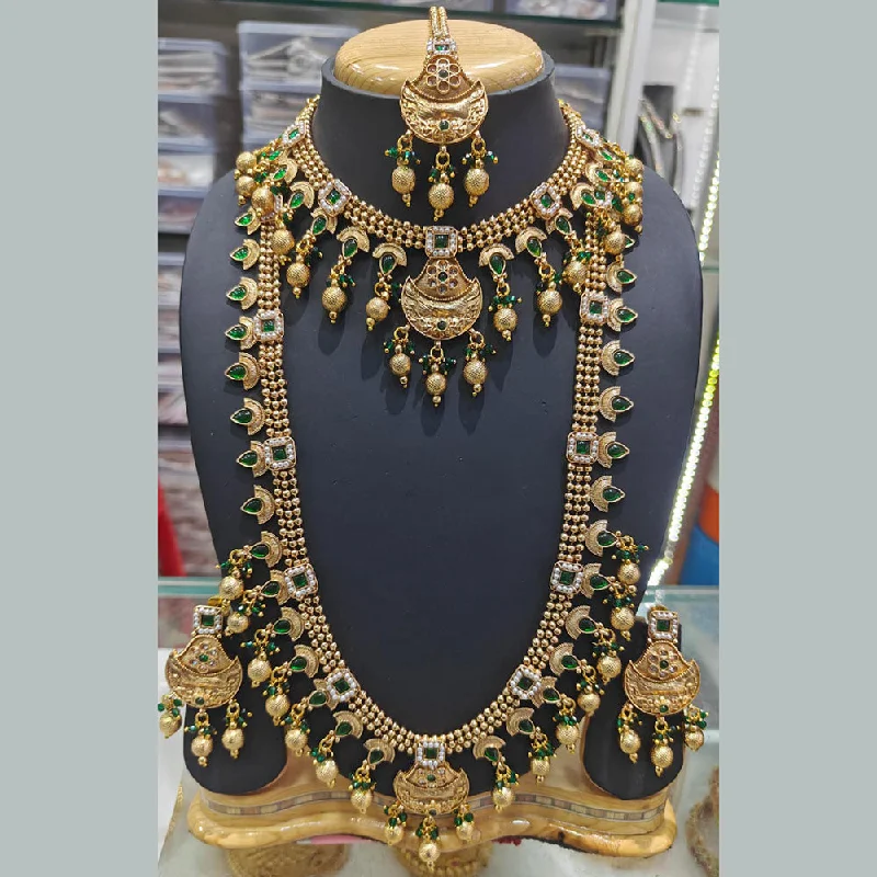 Heart Shaped Gold Necklace-Manisha Jewellery Gold Plated Pota Stone And Pearls Double Necklace Set