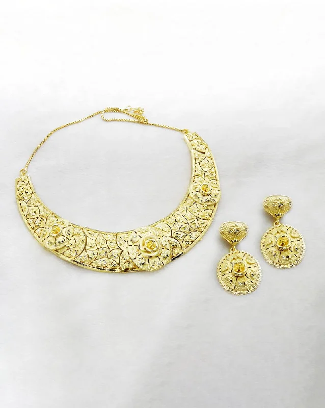 Silver Rope Necklace-Bhavi Jewels Forming Gold Plated Copper Floral Necklace Set - 1107840