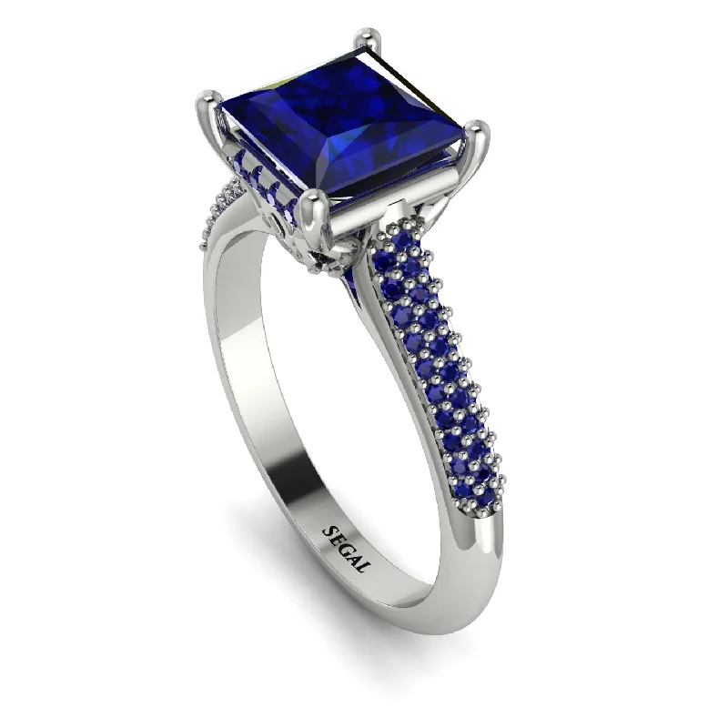 Boho Chic Ring-Luxury Pave Princess Cut Sapphire Engagement Ring With Hidden Stone - Sabrina No. 75