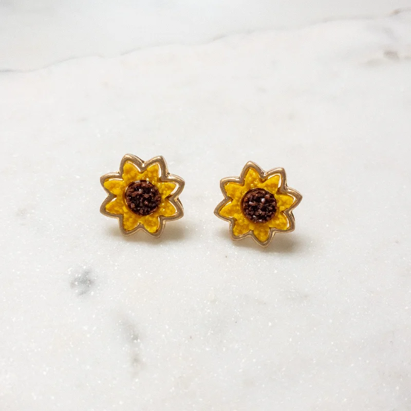 Black Diamond Earrings-Sunflower Druzy Earrings