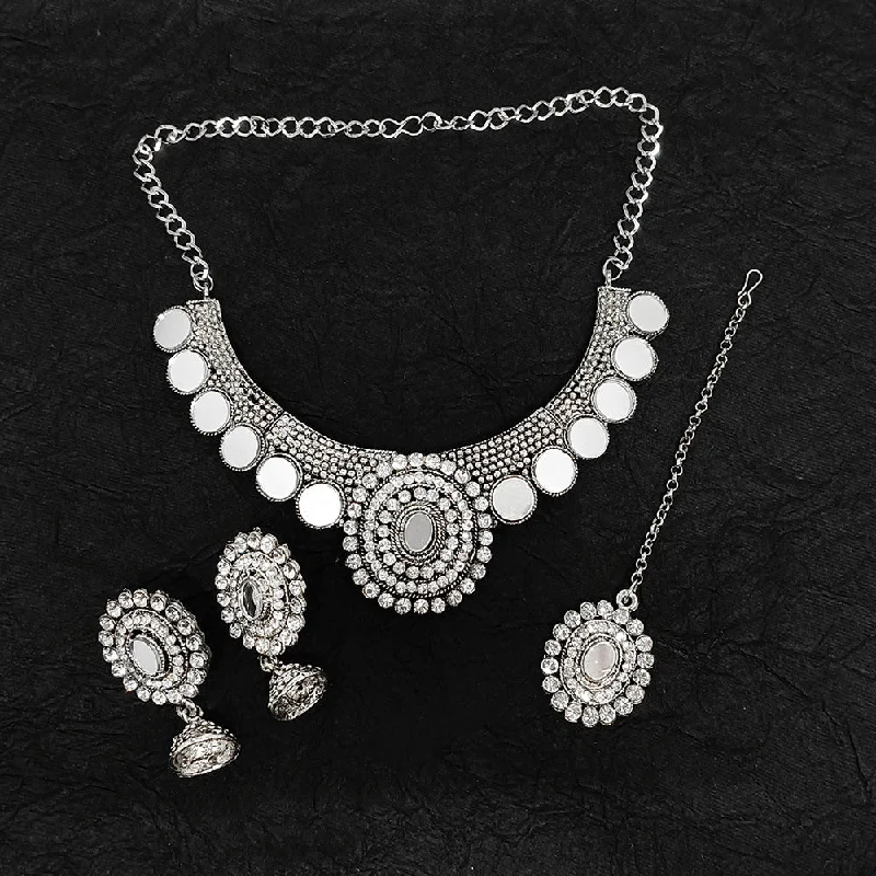 Round Gemstone Necklace-Darshana Jewels Oxidised Plated Necklace Set