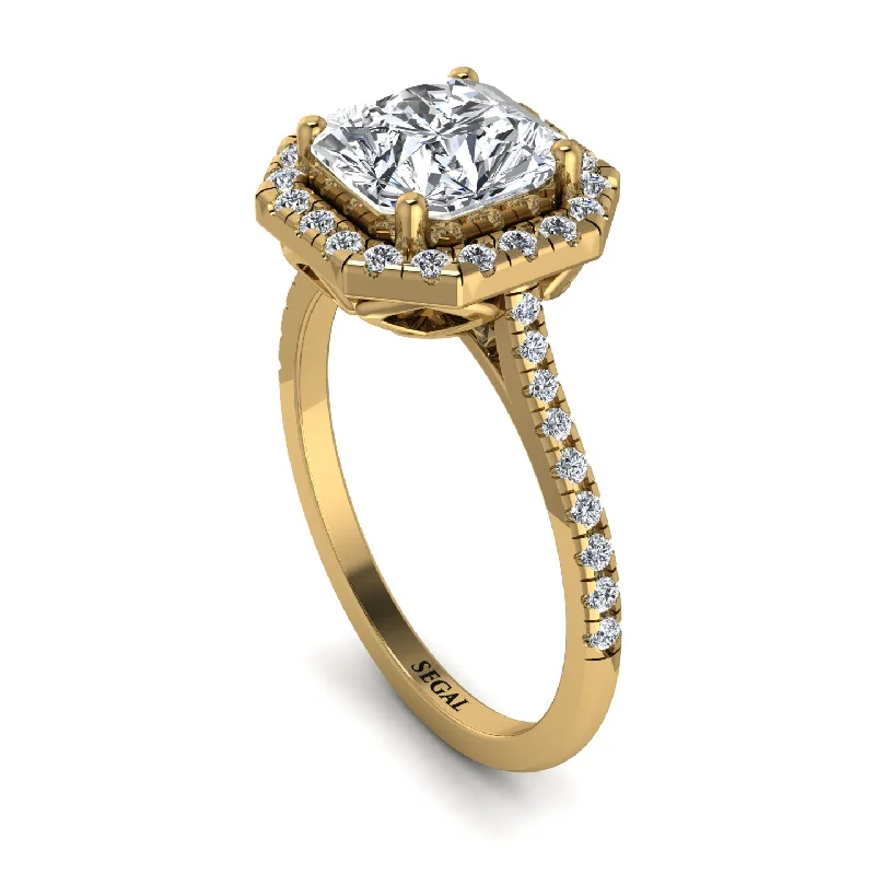 Unique Vintage Wedding Ring-Gorgeous Radiant Cut Diamond Pave Engagement Ring With Hidden Stone - Felicity No. 1