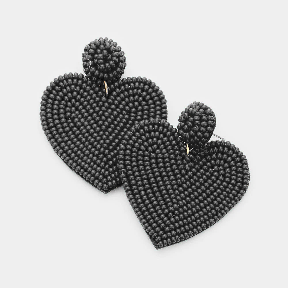 Classic Diamond Earrings-Beaded Earrings, Black Hearts