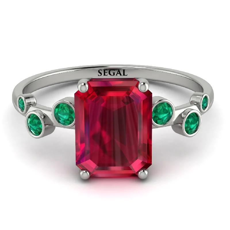 Luxury Diamond Ring-Emerald Cut Ruby Ring With Bezel - Alina No. 27