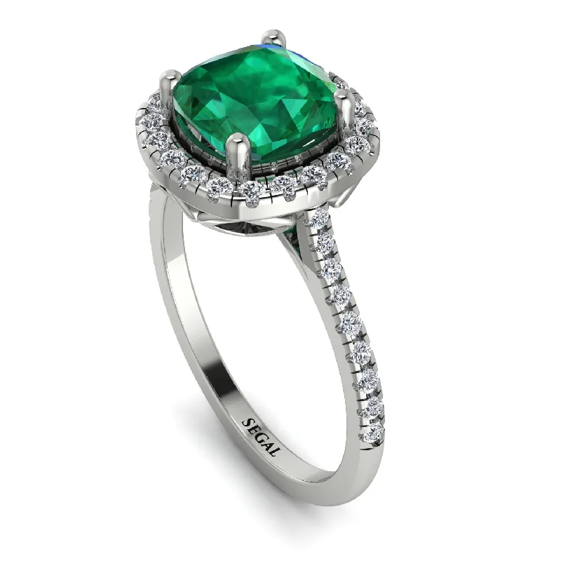 Gemstone Promise Ring-Gorgeous Cushion Cut Emerald Pave Engagement Ring With Hidden Stone - Kira No. 6