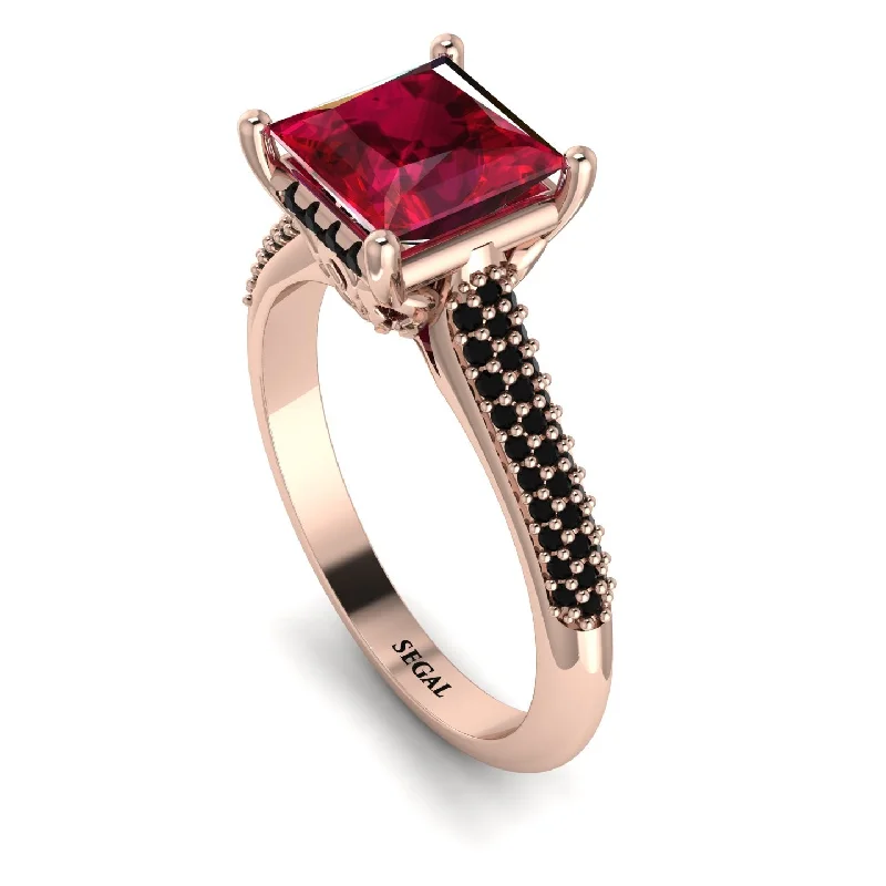 Simple Gemstone Wedding Ring-Luxury Pave Princess Cut Ruby Engagement Ring With Hidden Stone - Sabrina No. 41