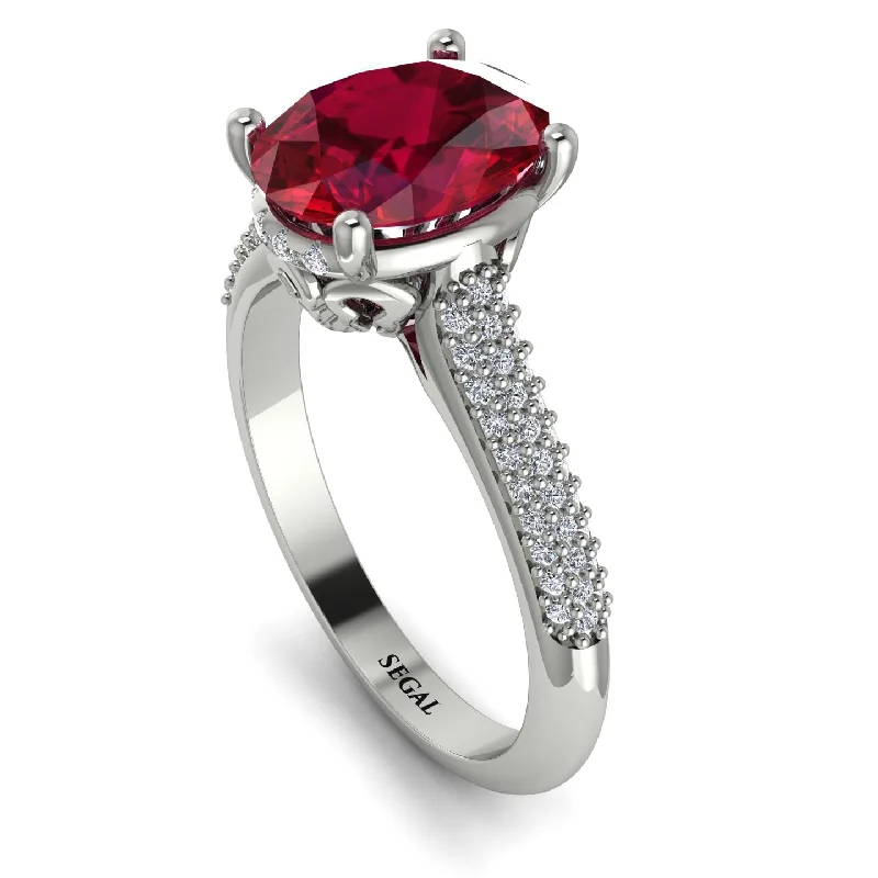 Large Statement Ring-Luxury Pave Oval Cut Ruby Engagement Ring With Hidden Stone - Ophelia No. 12