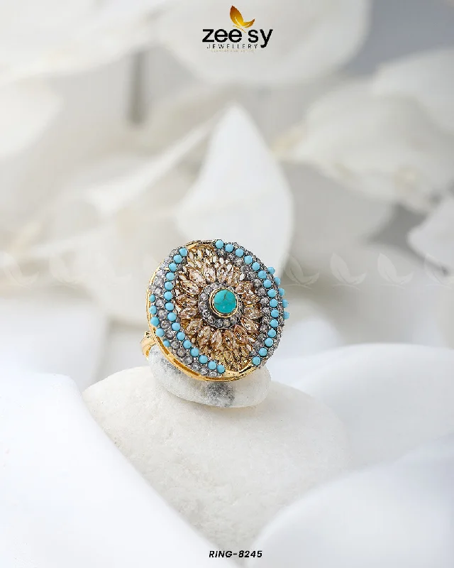 Silver Heart Ring-Zircon Cluster Ring-8245