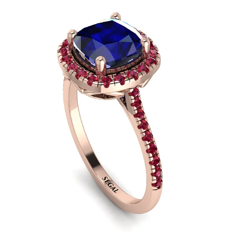 Colored Gemstone Ring-Gorgeous Cushion Cut Sapphire Pave Engagement Ring With Hidden Stone - Kira No. 59