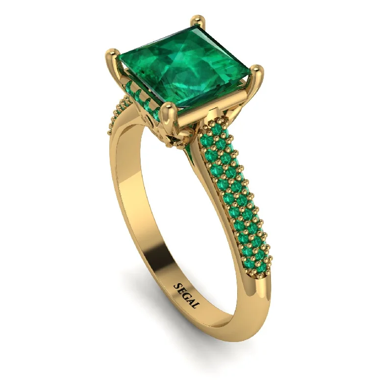 Large Statement Gold Ring-Luxury Pave Princess Cut Emerald Engagement Ring With Hidden Stone - Sabrina No. 19