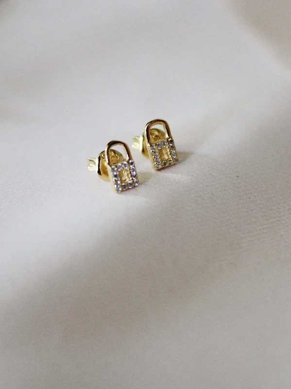 Handmade Gemstone Earrings-Micropave Lock Studs