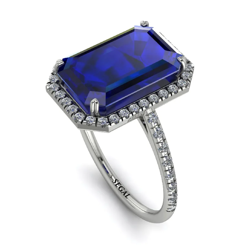 Vintage Sapphire Ring-Emerald Cut Sapphire Pave Engagement Ring - Nancy No. 15