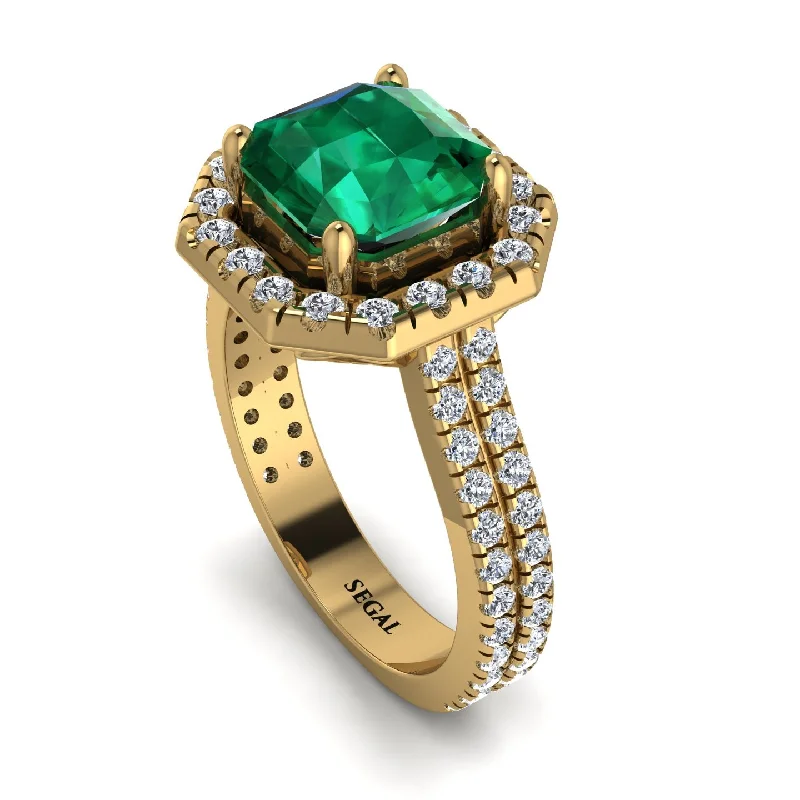 Fashionable Ruby Ring-Gorgeous Radiant Cut Emerald Pave Double Shank Engagement Ring With Hidden Stone - Felicity No. 4