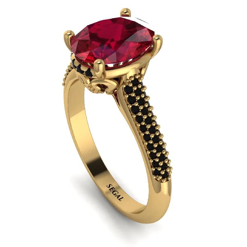 Birthstone Ring for Mom-Luxury Pave Oval Cut Ruby Engagement Ring With Hidden Stone - Ophelia No. 40