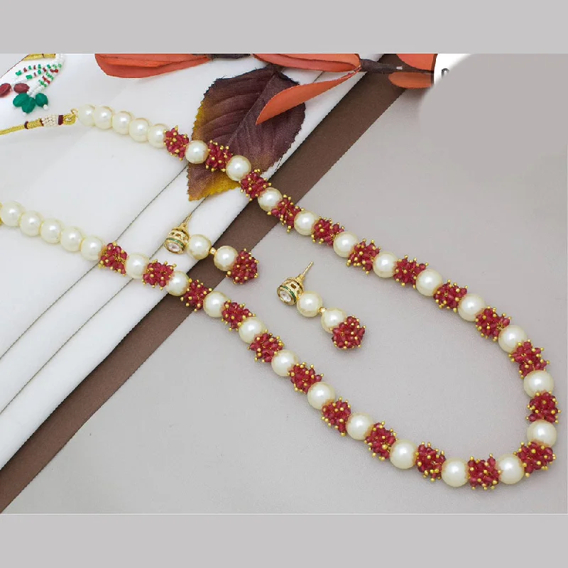 Beaded Charm Necklace-Manisha Jewellery Gold Plated Pearls And Beads Long Necklace Set