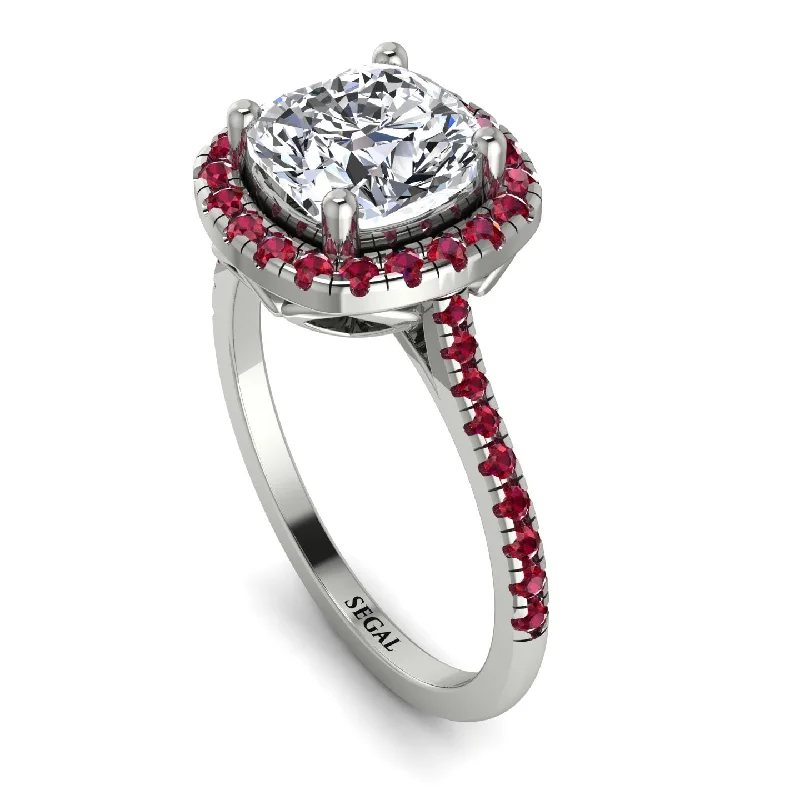 Elegant Wedding Band-Gorgeous Cushion Cut Diamond Pave Engagement Ring With Hidden Stone - Kira No. 48