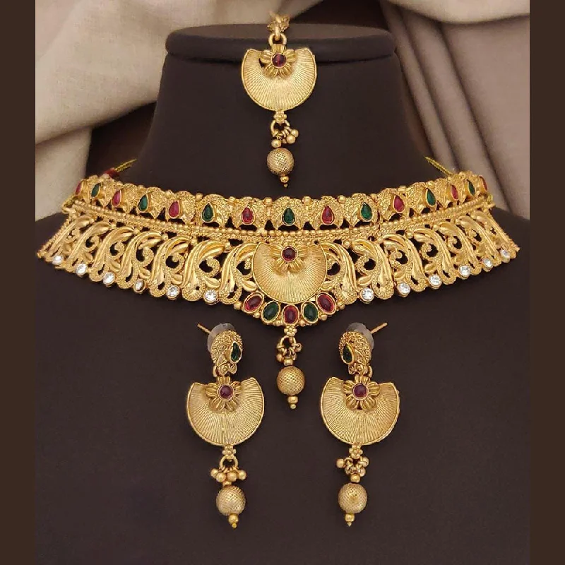 Gold Bangle Necklace-FS Collection Gold Plated Pota Choker Necklace Set