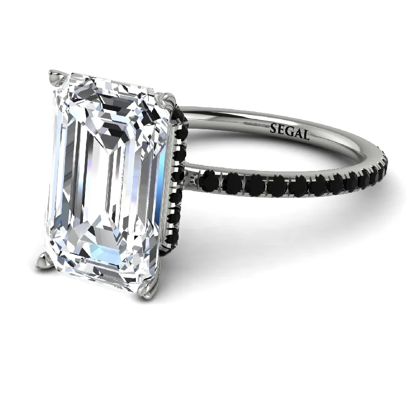 Diamond Solitaire Ring-Hidden Halo Emerald Cut Diamond Engagement Ring - Melodi No. 33