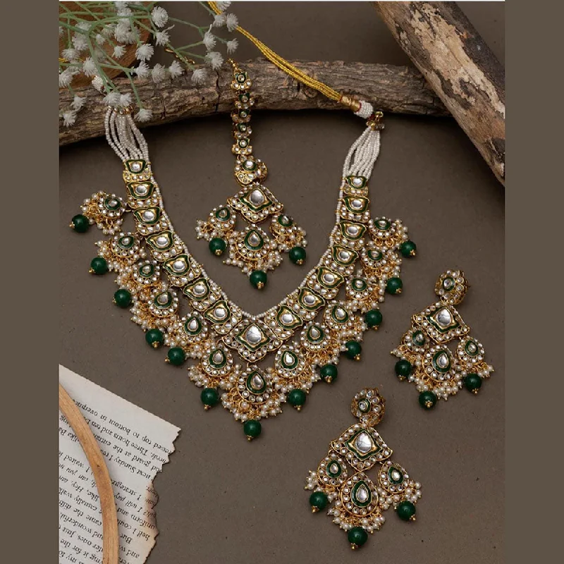 Celestial Star Necklace-India Art Gold Plated Kundan Stone And Pearls Necklace Set