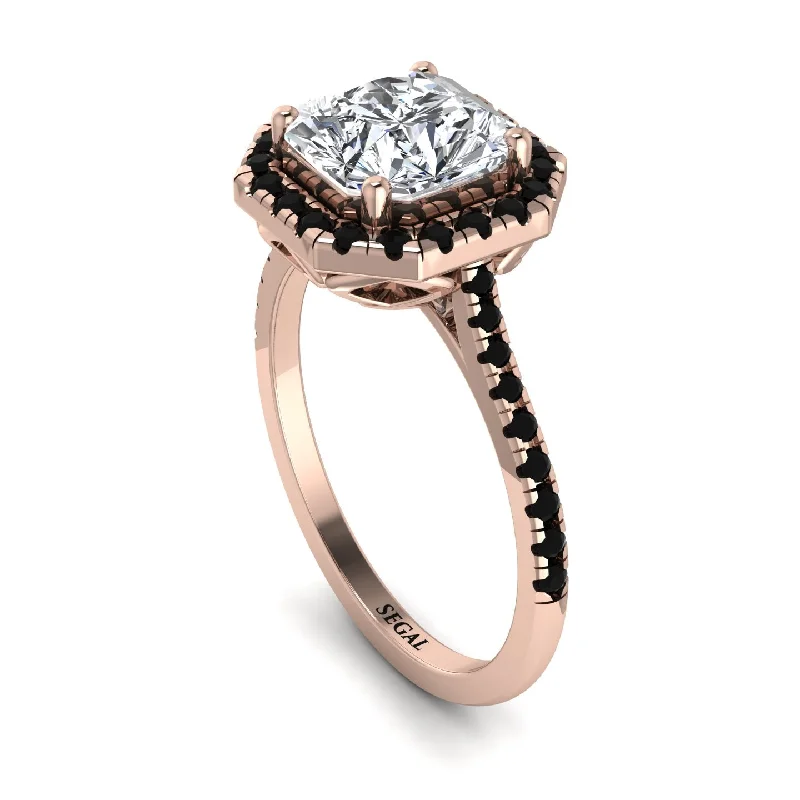 Classic Gold Band Ring-Gorgeous Radiant Cut Diamond Pave Engagement Ring With Hidden Stone - Felicity No. 32